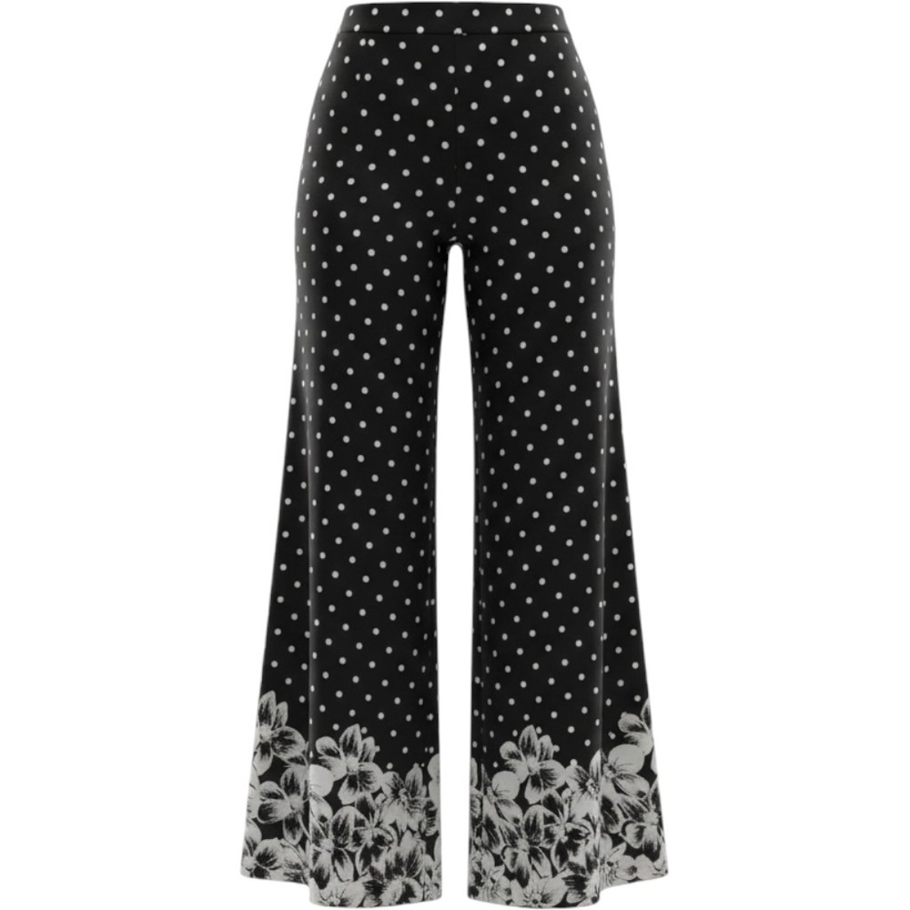 Anthropologie Ett Twa Wide Leg Pants 8 Black Polka Dot Floral Retro Boho